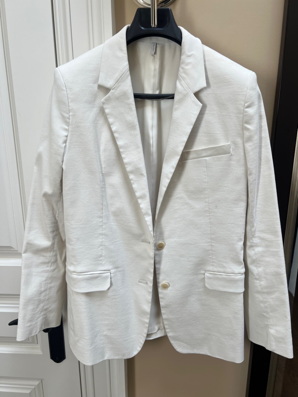 Helmut Lang White Single-Breasted Cotten Blend Blazer